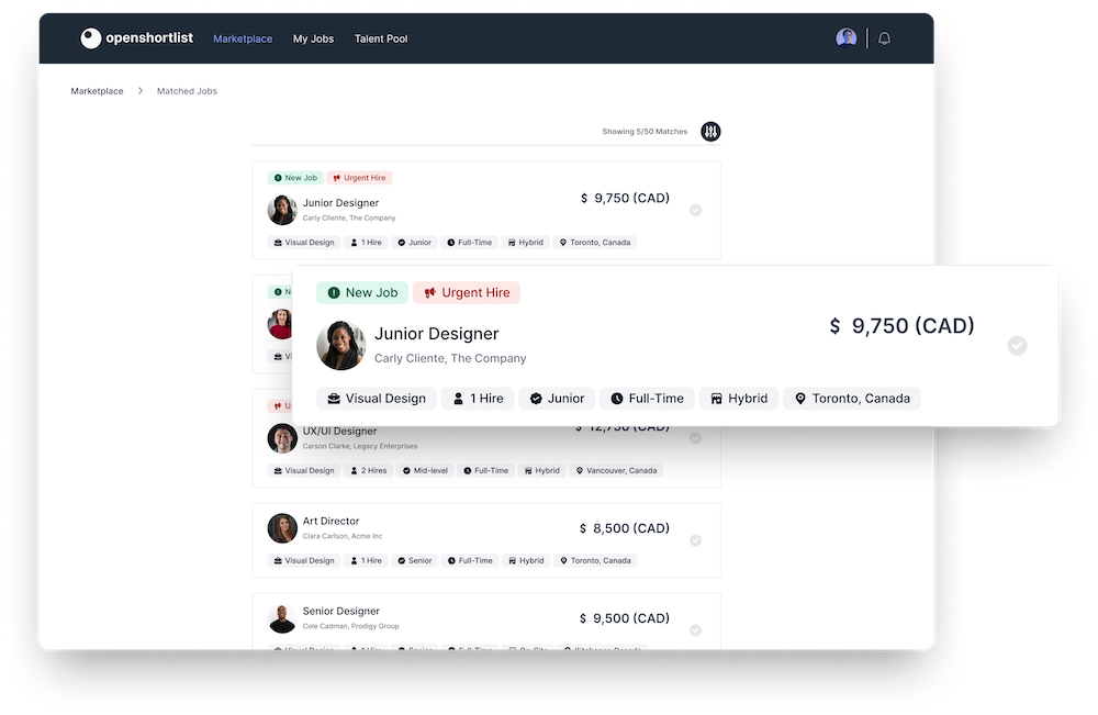 a screenshotof the matched jobs page