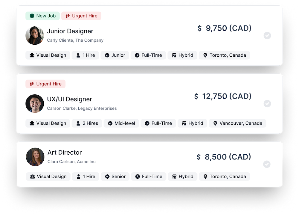 several cards showing different matched remote recruiter jobs